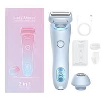 2 In 1 Electric Shaver for Women Lady Razor Hair Removal Waterproof Wet or Dry for Underarm Bikini Leg Portable Painless Trimmer mėlyna