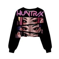 Kpop Demon Hunters Kids Short Cropped Top with Cat Ear Details, Long-sleeved, Fashionable Hooded Sweatshirt for Girls. 100cm