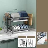 NEW Dish Drying Rack 2-Tier Space-saving Food Prep Area Dish Rack Drainboard Set Large Rust-Proof Dish Drainer with Utensil Holder