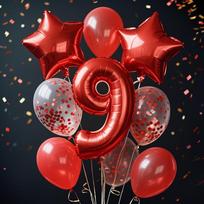 Number 0-9 Birthday Party Red Balloon Decoration Set Pentagram Aluminum Foil Balloons Digital Balloon Red Paper Scraps Ballon 1set