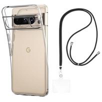 Case and neck strap for Google Pixel 8 Pro - Transparent Soft TPU Adjustable Black Cord Phonillico® juoda