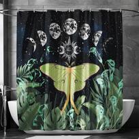 Auksinis Mėnulio Fazės Drugelis Dušo Užuolaida Gotikinė Juoda Drugelio Mėnesienos Vonios Psichodelinė Tarot S Kambario Rinkiniai Dušo Užuolaidos Rinkinys W60H190(CM)-1 Pcs