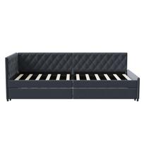 Išskleidžiama sofa-lova 90 x 200 cm, išsiskleidžia iki 180 x 200 cm, aksominė sofa-lova su svečių lovos funkcija ir grotelių rėmu, pilka, be čiužinio