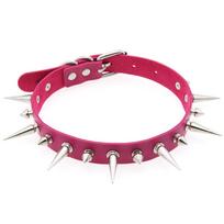 Punk Long Spike Choker Pu Leather Collar For Women Men Cool Big Rivets Studded Chocker Goth Style Necklace Emo Accessories pink