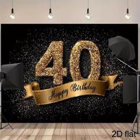 2D Black Gold 40th Birthday Backdrop Glitter Photography Background 47.2x31.5inch/120*80cm