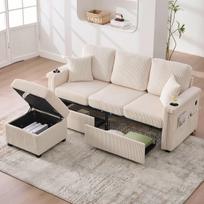 Aksominė sofa su LED, USB-C, laikikliu, 194x73x81 cm