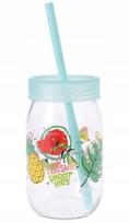 Stiklinis puodelis su užsukamu dangteliu ir šiaudeliu 370 ml, 7,0x19,5x7,0 cm