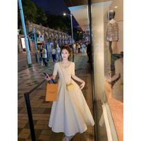 French Style Knitted Patchwork Dress S abrikosas