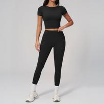Zechuang Cream Grinding Quick-Drying T-Shirt Hip Lifting Fitness Wear Moisture Wicking Sweat Skin-friendly Fitness Pants Set S
