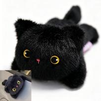 14cm Kawaii minkštas žaislas-papuošalas Magnetinis pliušinis katės dekoras Automobilio išorei, prietaisų skydeliui, šoniniam veidrodėliui, šaldytuvo spintelėms juoda