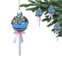 Bombka kształtka szklana - niebieski cake pop z posypką , ciasteczkowy lizak 13x5x5 cm