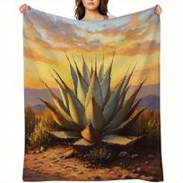 OriCrtme Cozy Flannel Throw Blanket - Agave Desert Sunset Design, Anti-Pilling, Single-Sided Digital Print, All-Sea Size: 75*100cm, Weight: 230 GSM