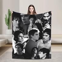 The Vampire Diaries Damon Salvatore Flannel Blanket Warm Soft Throw Blanket for Home Decor Picnic Funny Bedspread Sofa Bed Cover Size: 75*100cm, Weight: 230 GSM