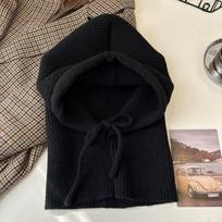Windproof Knitted Balaclava Hat Solid Color Neck Collar Beanies Cap Fashion Pullover Cap  Girl juoda