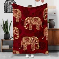 Decorative Elephant Print Throw Blanket Boho Ethnic Mandala Tapestry Couch Decor Maroon Gold Luxury Shawl Size: 75*100cm, Weight: 280 GSM brown