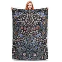 William Morris - Blackthorn Blanket Soft Warm Flannel Throw Blanket Bedspread for Bed Living room Picnic Travel Home Couch Size: 75*100cm, Weight: 230 GSM