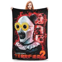 Flannel Throw Blanket Terrifier 2 Movie Art The Clown Warm Plush Blankets Soft Bedspread for Bed Living room Home Travel Sofa Size: 75*100cm, Weight: 230 GSM