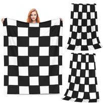 Chess Board Black And White Grid Checkered Blanket Soft Flannel Throw Blanket Bedspread for Bed Living room Picnic Travel Couch Size: 75*100cm, Weight: 230 GSM
