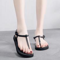 Roman Non-Slip Thong Shoes T-Strap Block Slippers Summer Beach Flip Flops Flat Sandals 39-40 juoda