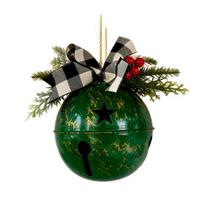 Kalėdiniai varpeliai Ornamentas Rustic Christmas Jingle Bell su pušies šakelėmis Raudonos uogos Linuotas kaspinas Metalinis rogės varpelis Sodybos Kalėdinės eglutės kabantis dekoras
