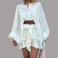 New Summer Lace-up Women's Dress S smėlis