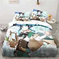 Cartoon Anime Genshin Impact Game Bedding Set Printed With Pillowcase Bed Duvet Cover Soft Single Double Queen Super King Size EU Single(135*200cm)3pcs