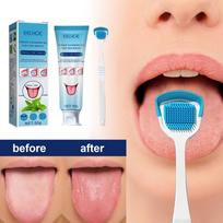 EELHOE Tongue Cleaning Gel with Brush Oral Care Removal Odor Health Fresh Breath Care Dental Hygiene Tools Coating Cleaning Kit 50g