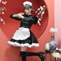 Chinese Style Kung Fu Maid Outfit for Women, Plus-Size Long-Sleeve Maid Cosplay Costume Performance Outfit Black and White S
