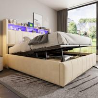 Polsteruotas lova su LED, USB, 160x200 cm, hidraulinis