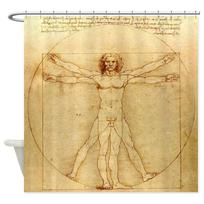 Leonardo Da Vinci Vitruvian Man Shower Curtain Decorative Fabric Shower Curtain W60H190(CM)-1 Pcs
