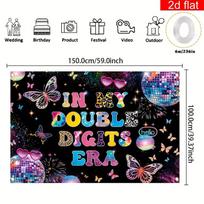 2D Disco Butterfly Happy 10th Birthday Backdrop, In My Double Digits Era Banner 47.2x31.5inch/120*80cm