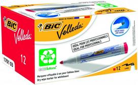 Žymeklis baltai lentai Bic Velleda 1701 1-5 mm, apvali galvutė, raudonas, 12 vnt. 701030