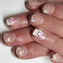 24 Pieces Short Square Press On Nail with Rabbit Designs Stick on Nail Acrylic Nail Manicure for Easter Celebrations 1