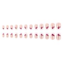 24 Pcs Valentines Day Press On Nail Purple Heart Artificial Nail French Tip False Nail Short Square Stick on Nail 1