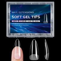 Almond Acrylic Nail Tips 240Pcs Clear Full Cover Gel Extensions Assorted Sizes for Manicures with Convenient Box