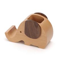 Wooden Elephant Desk Organizer With Phone Stand For Office And Home Decor Single Hole