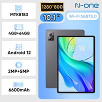 N-one Npad S 10.1 Inch Android 12 Tablet, 4GB RAM, 64GB ROM, MTK8183, 8-core Processor, 1280*800 IPS, 2MP+5MP Dual Camera, 6600mAh, WiFi5&BT5.0 pilka