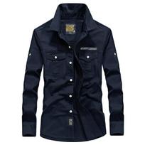 Autumn  Cotton Tactical Combat Men's Shirt Business Casual Fashion Outdoor Classic Slim Fit Lapel Sports Tops Plus Size S mėlyna