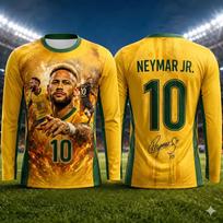 Neymar 3D Print Sports Quick Dry Breathable Men's Long Sleeve T-shirt, Outdoor Football Jersey Fan Training Casual Tops M
