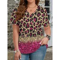 Summer Women's 3D Printed V-Neck T-Shirt Fashion Versatile Trend Breathable Casual S