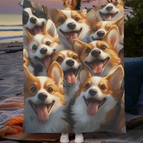 1pc Cozy Flannel Blanket with Joyful Corgi Faces - Soft, Warm Polyester Throw for Home Decor, Outdoor Activities, and Holiday Size: 75*100cm, Weight: 230 GSM