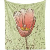 Tulip Throw Blanket, Grunge Style Background with Romantic Flower Hand-Drawn Sketch, Flannel Accent Piece Soft Couch Cover for A Size: 75*100cm, Weight: 230 GSM