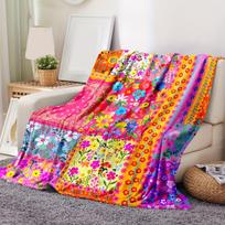 Bright Floral Mosaic Flannel Blanket Lightweight All Seasons Allergy Proof, for Sofas Beds Travel Camping Living Room Gift Size: 75*100cm, Weight: 230 GSM