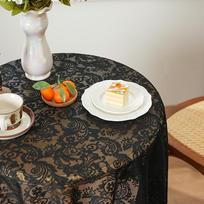 Juodas prancūziškas prabangus nėrinių stačiakampis staltiesė su išpjovomis, skirta valgomojo ar kavos staliukui, dekoratyvinė uždanga 140x140cm juoda