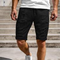 Vyriški sendinti raudoni džinsiniai šortai su stilingu plyšiniu dizainu, patogaus laisvo kirpimo vasarai, dydžiai S-XXL XXL juoda