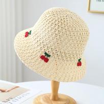 New Summer Women Visor Bucket Hat Wide Brim Beach Korean Straw Hand Crochet Cherry Hat For Women Girl Outdoor Fishing Sun Hats smėlis
