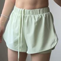 Yoyo Recommends Anti-Exposure Sports Shorts for Women, Summer Two-In-One High-Waisted Drawstring Running Yoga Shorts 45KG žalia