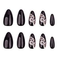 24Pcs Almond Press on Nail Leopard French Fake Nail Acrylic False Nail,Artificial Nail Glues on Nail for Womens Girls 1