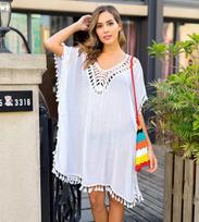 Women's Tassel Backless Beach Blouse with Hand-Hooked Stitching and Loose Slit Design One Size balta