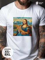 Oversized T-shirt with  Mona Lisa with Cat  print XL